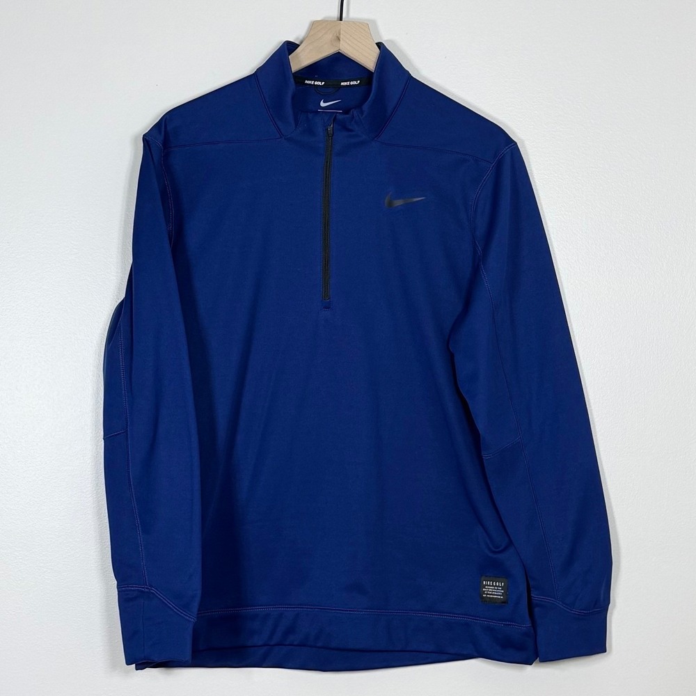 Nike Mens Quarter Zip Pullover Large Blue Therma-FIT Golf Fleece 932350-492